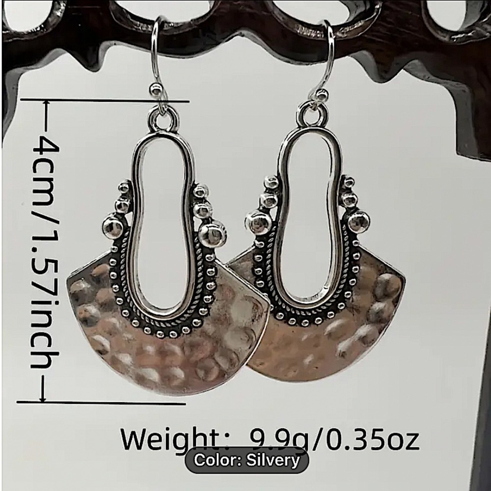Silver Boho Geometric Irregular Dangle Earrings - Picture 6 of 6